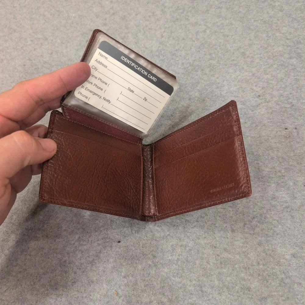 Mens Brown Genuine Leather Bifold Wallet with Removable Photo ID Insert